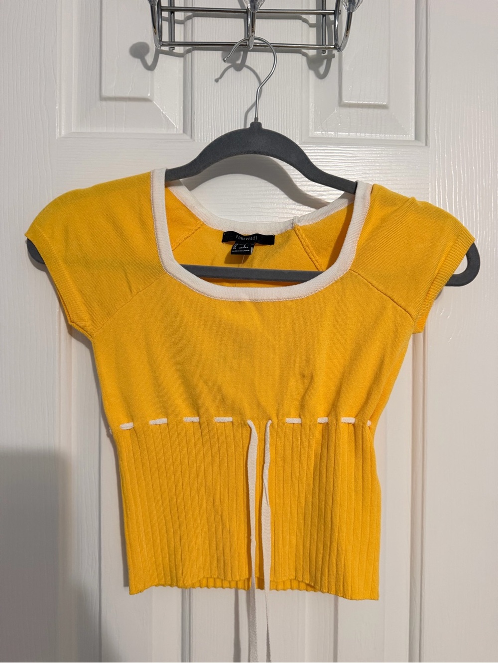 Forever 21 Yellow Knit Crop Top with White Trim